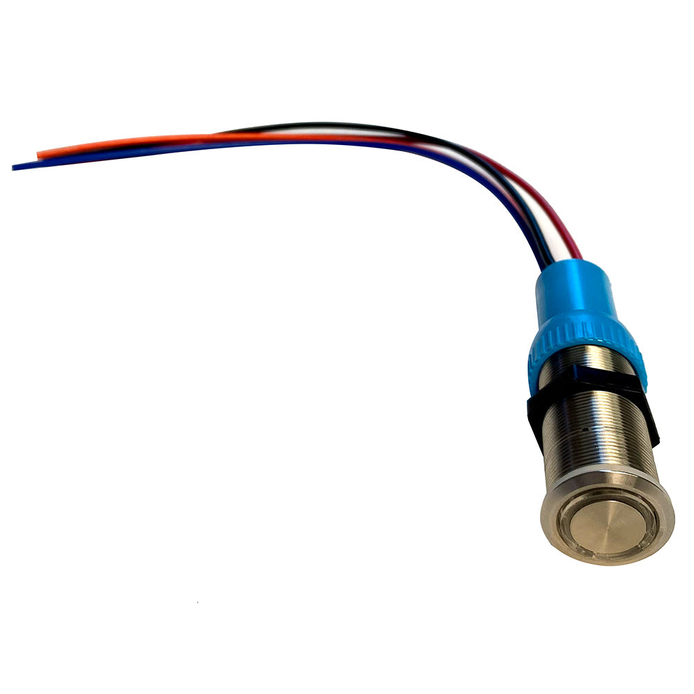 Bluewater 19mm Push Button Switch  OffOn Momentary Contact  BlueRed LED  1 Lead 905721131
