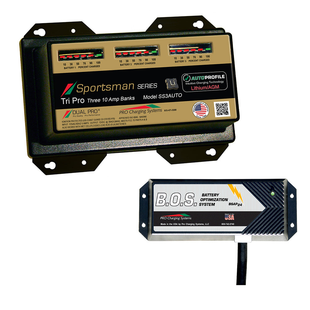 Dual Pro SS3 Auto 3 Bank Battery Charger w2 Bank BOS SS3AUTOBOS12V2